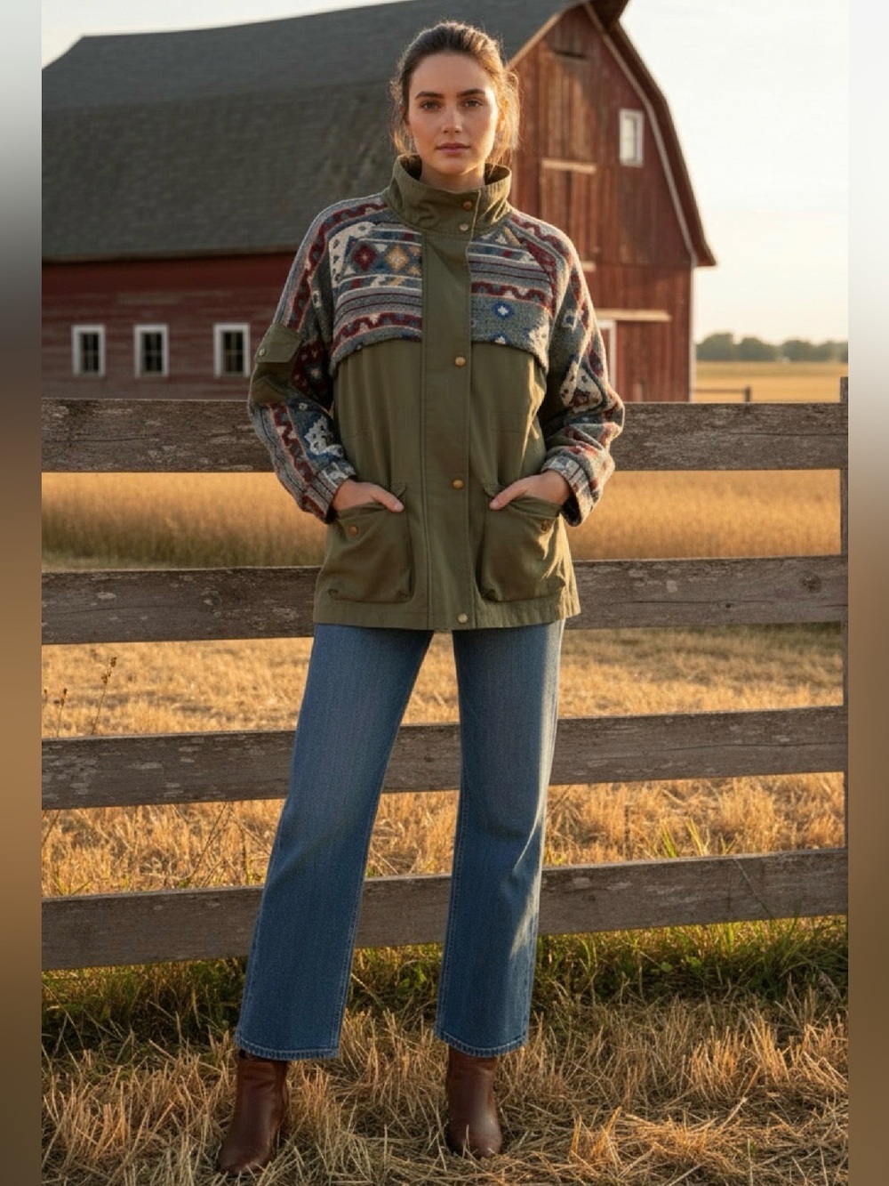 AZTEC Tapestry Southwestern Mixed Media Field Coat
